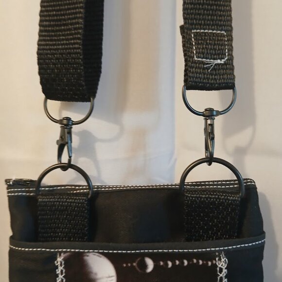 New Mini Travel Sling pack Crossbody Photo Canvas Water droplet Web Black denim - Picture 5 of 10